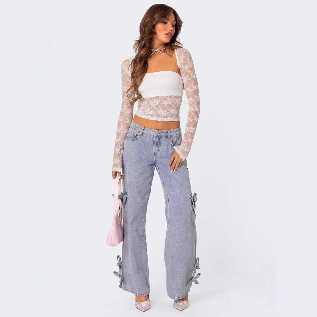 Damer avslappnade cargo-jeans med stiligt knyt-detalj Eva Jonsson-Eva Jonsson