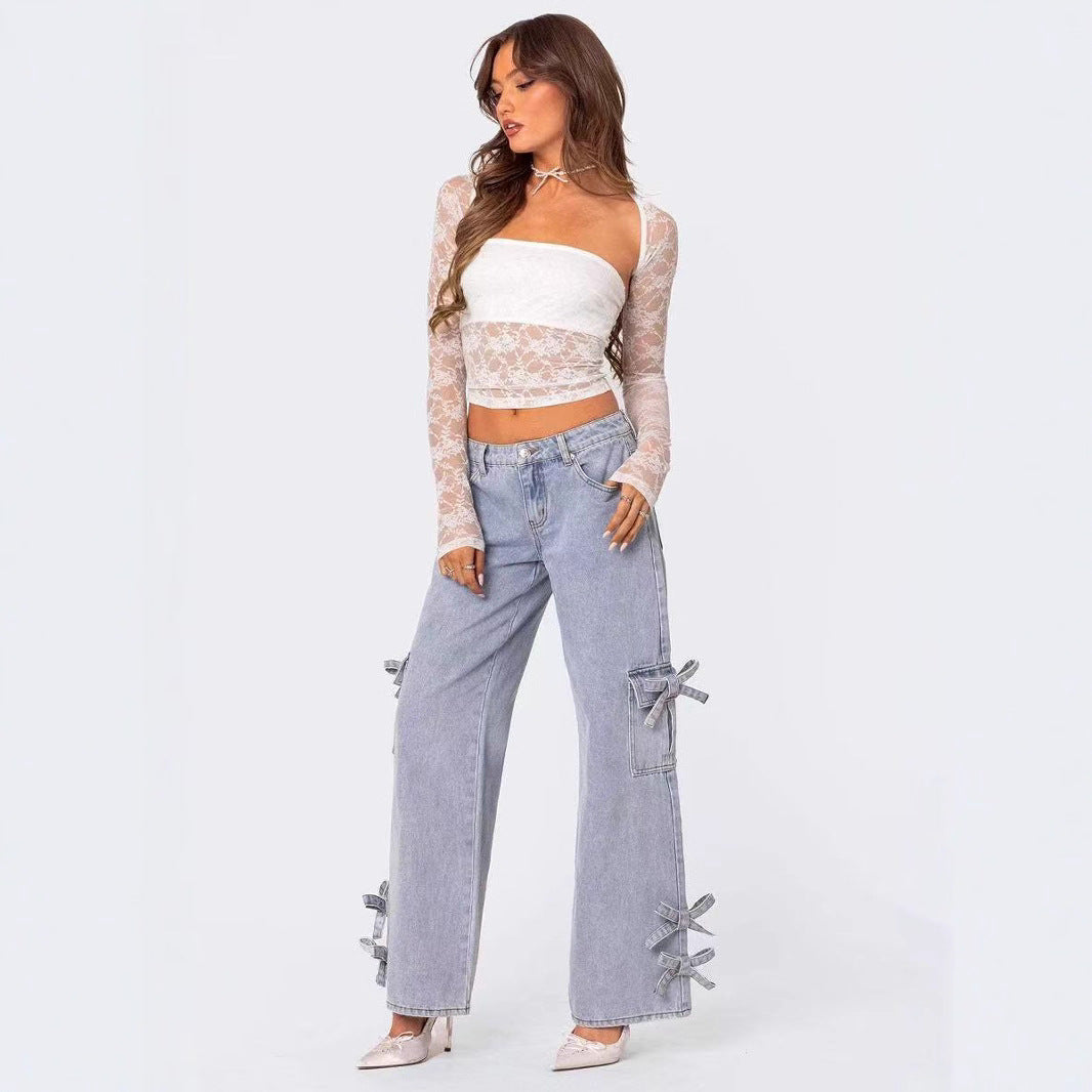 Damer avslappnade cargo-jeans med stiligt knyt-detalj Eva Jonsson-Eva Jonsson