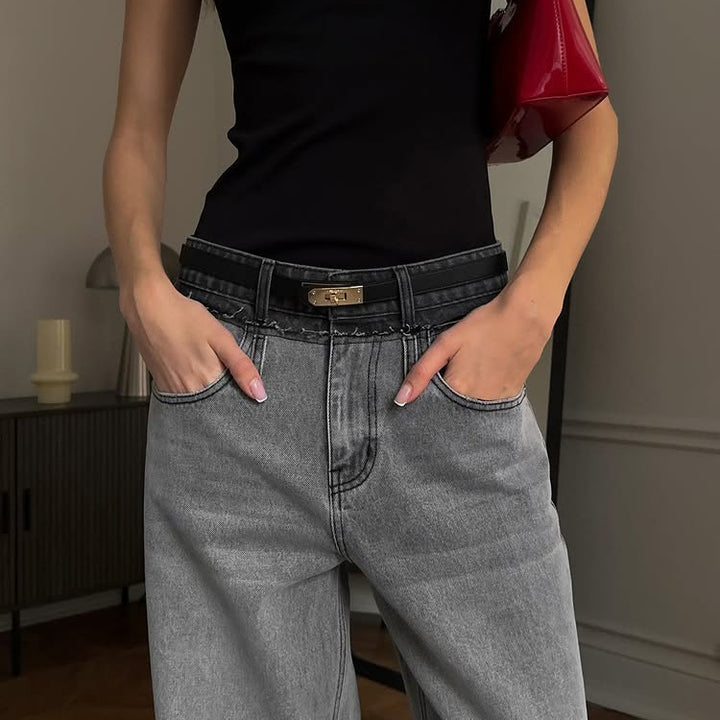 Damer avslappnade hög midja jeans med breda ben och unik tvätt Mirla-Eva Jonsson