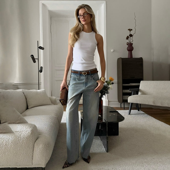 Damer avslappnade hög midja jeans med breda ben och unik tvätt Mirla-Eva Jonsson