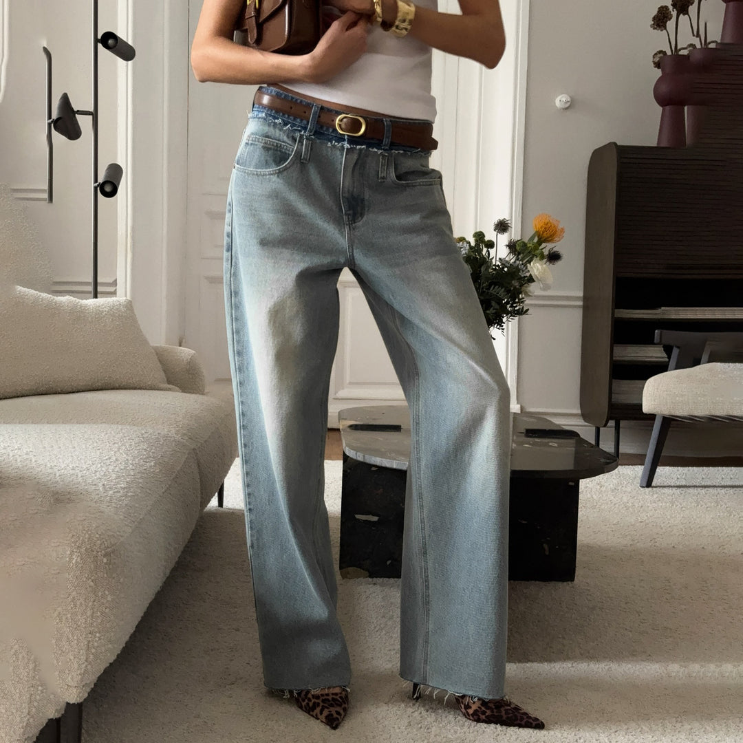 Damer avslappnade hög midja jeans med breda ben och unik tvätt Mirla-Eva Jonsson