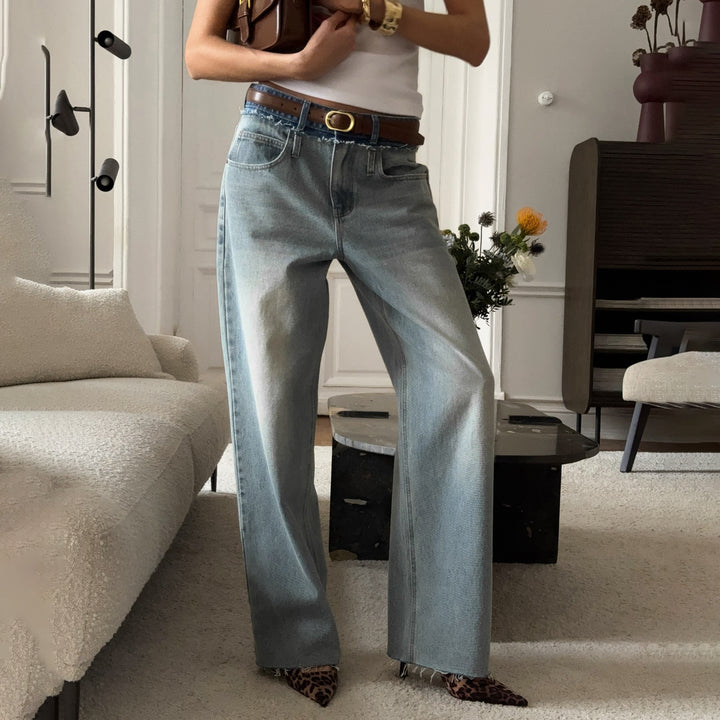 Damer avslappnade hög midja jeans med breda ben och unik tvätt Mirla-Eva Jonsson