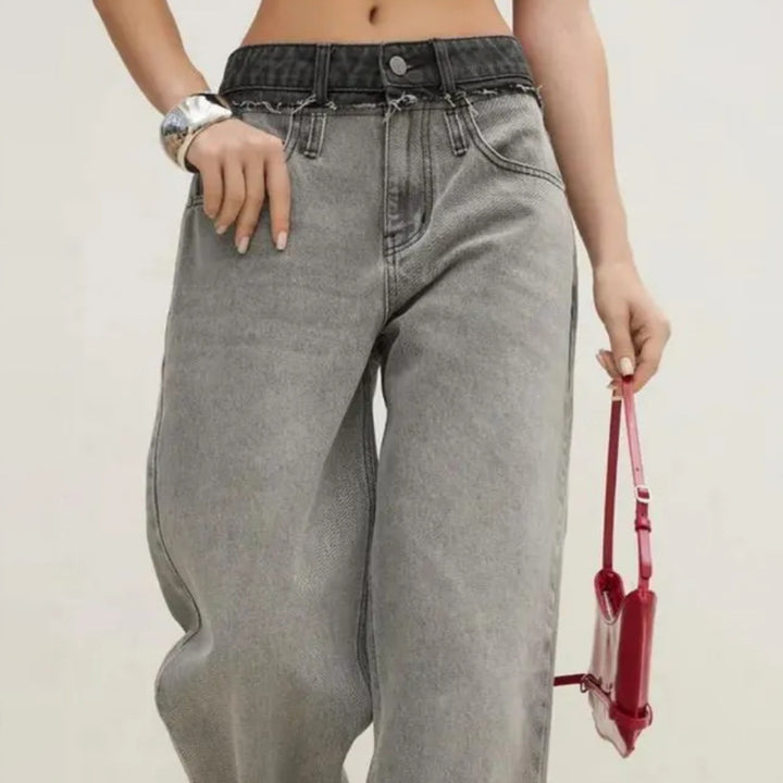 Damer avslappnade hög midja jeans med breda ben och unik tvätt Mirla-Eva Jonsson