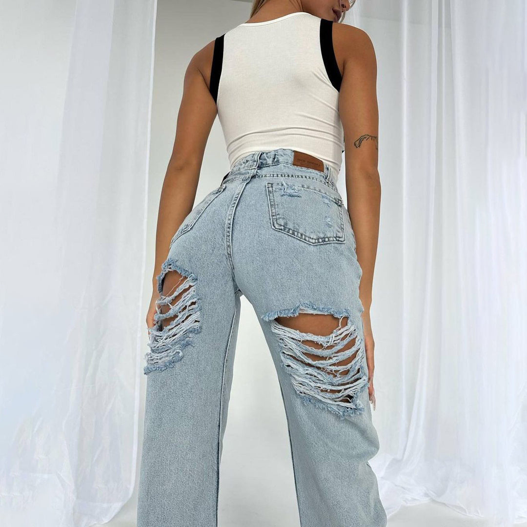 Damer avslappnade högmidjade jeans med fransiga detaljer Mirla-Eva Jonsson