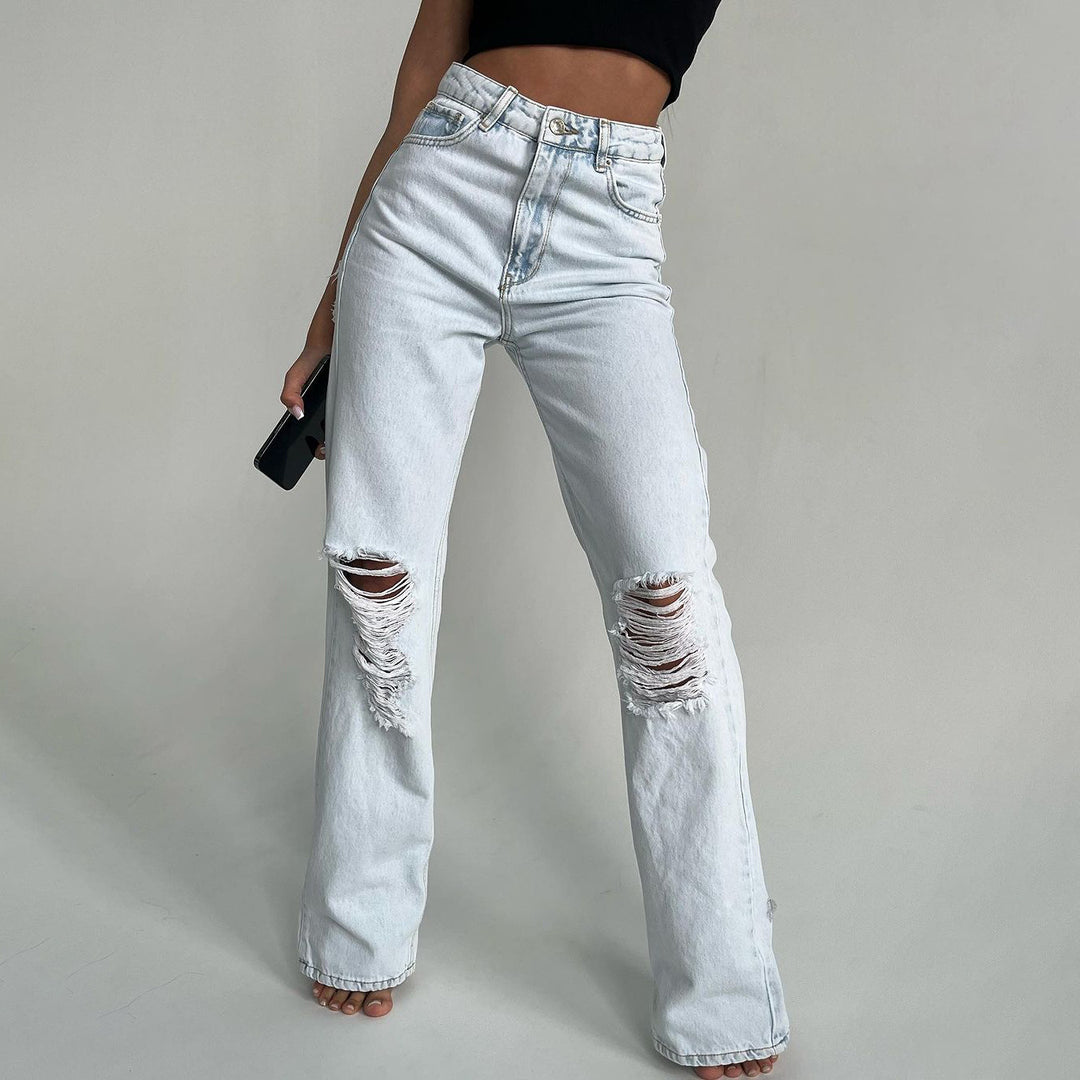 Damer avslappnade högmidjade jeans med fransiga detaljer Mirla-Eva Jonsson