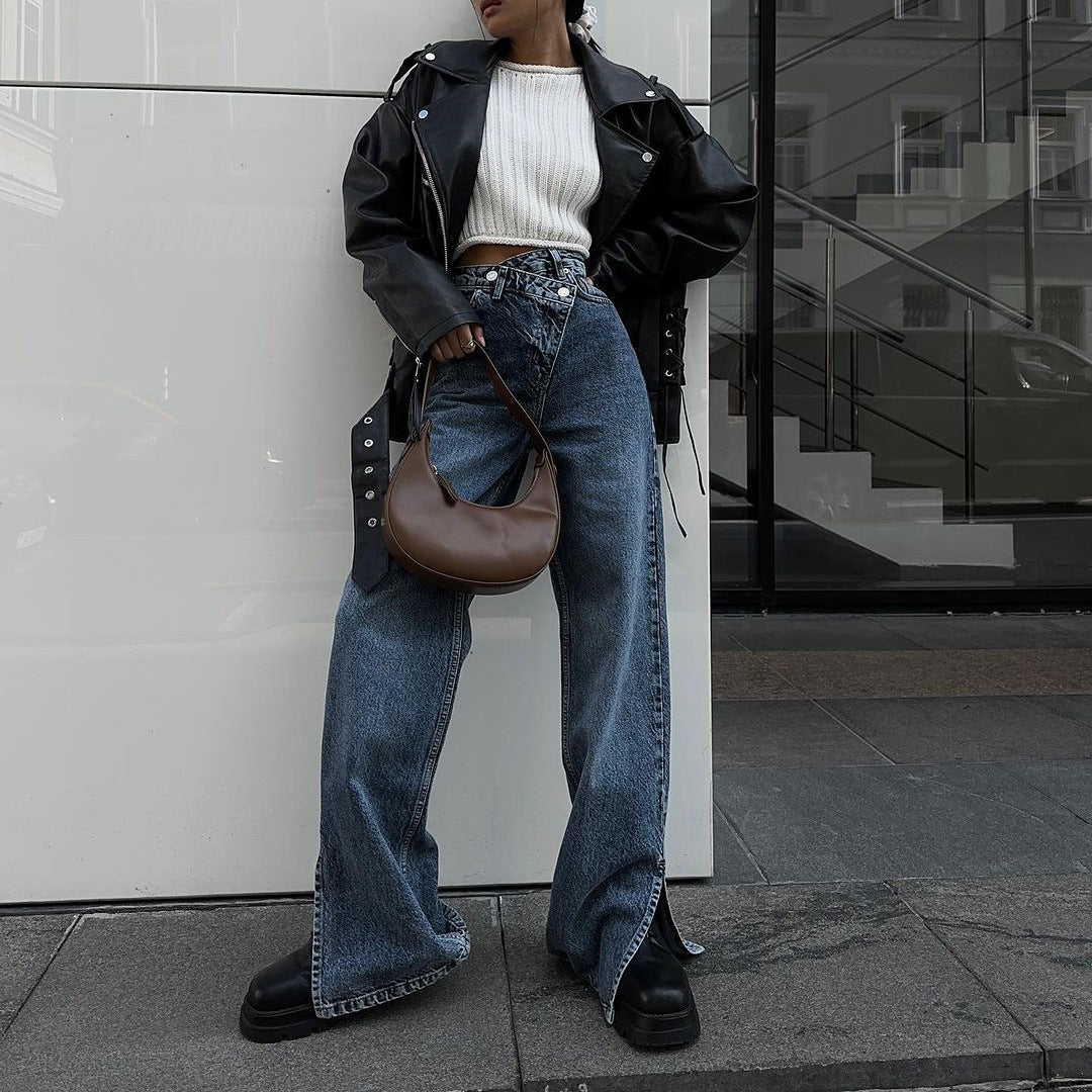 Damer avslappnade högmidjade jeans med sidofickor Mirla-Eva Jonsson