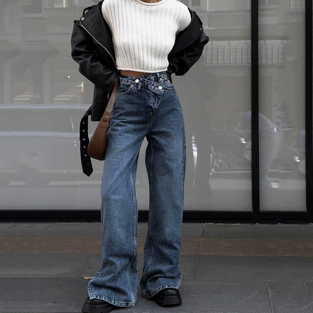Damer avslappnade högmidjade jeans med sidofickor Mirla-Eva Jonsson