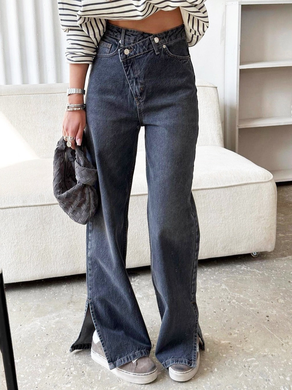 Damer avslappnade högmidjade jeans med sidofickor Mirla-Eva Jonsson