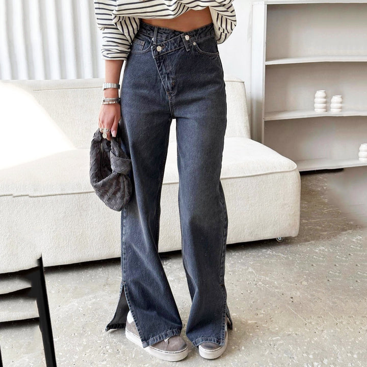 Damer avslappnade högmidjade jeans med sidofickor Mirla-Eva Jonsson