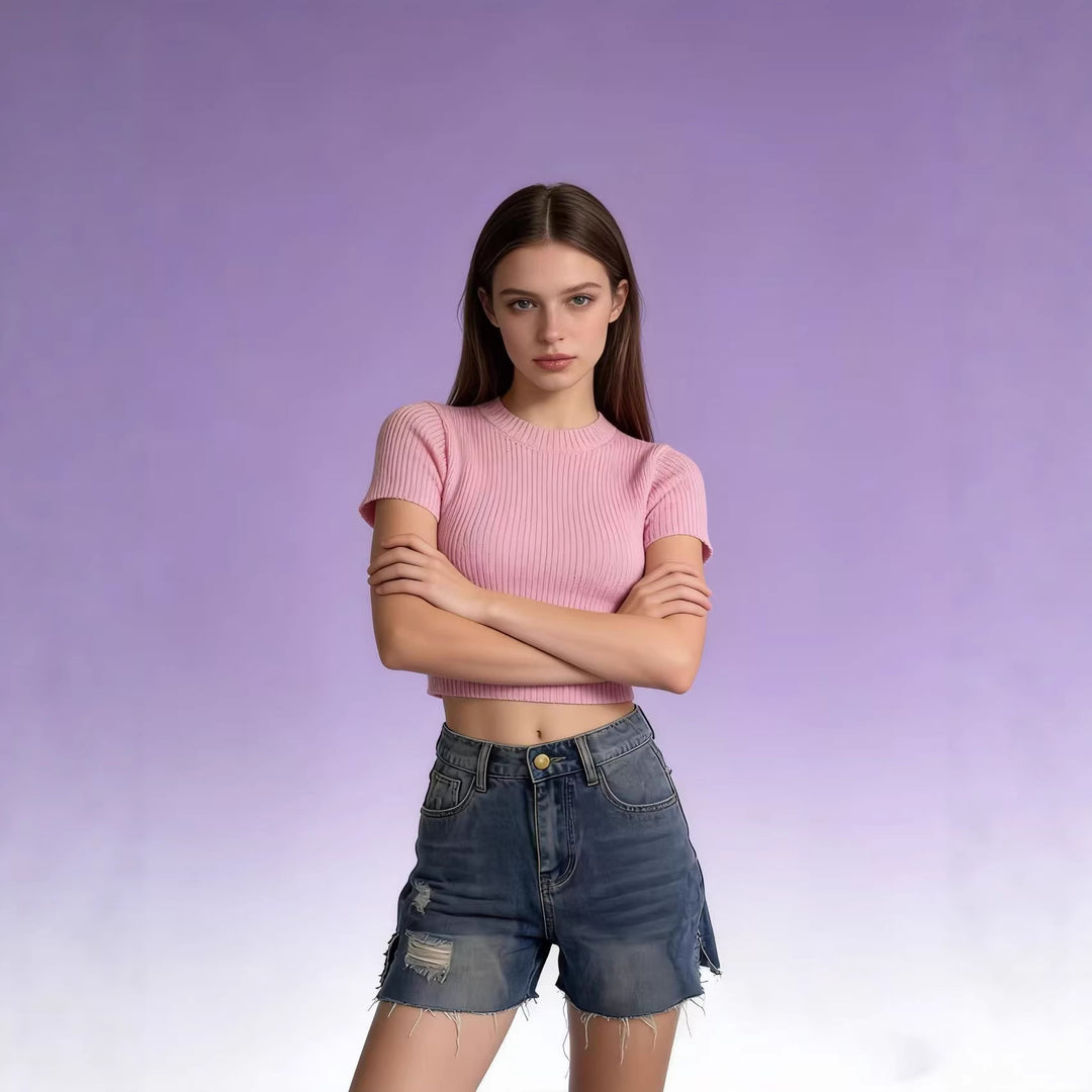 Damer avslappnade jeansshorts med fransiga avslutningar och sidoflik Mirla-Eva Jonsson