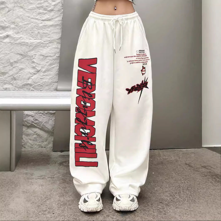 Damer avslappnade sweatpants med grafiskt tryck och elastisk midja Mirla-Eva Jonsson