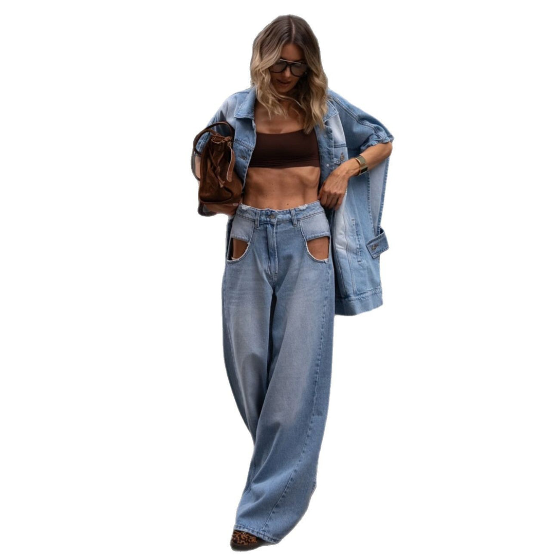 Damer avslappnade, vida jeans med fashionabla cut-out-detaljer Mirla-Eva Jonsson