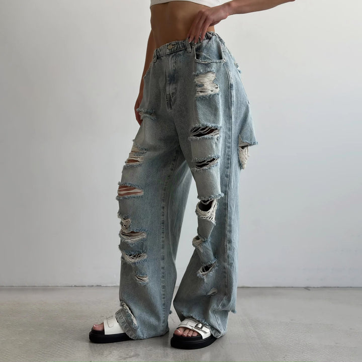 Damer avslappnade vida jeans med förstörda detaljer Eva Jonsson-Eva Jonsson
