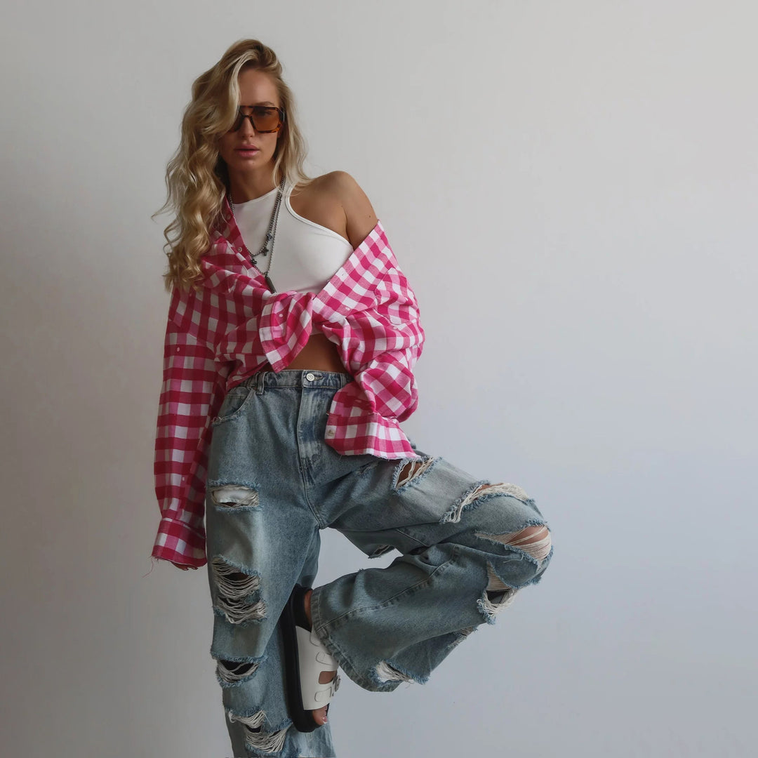 Damer avslappnade vida jeans med förstörda detaljer Eva Jonsson-Eva Jonsson
