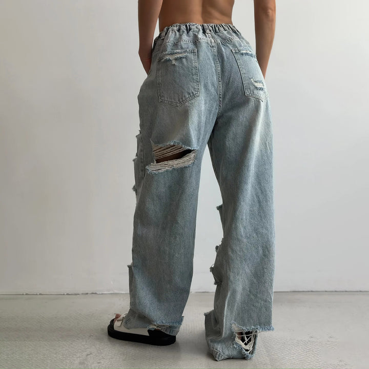 Damer avslappnade vida jeans med förstörda detaljer Eva Jonsson-Eva Jonsson