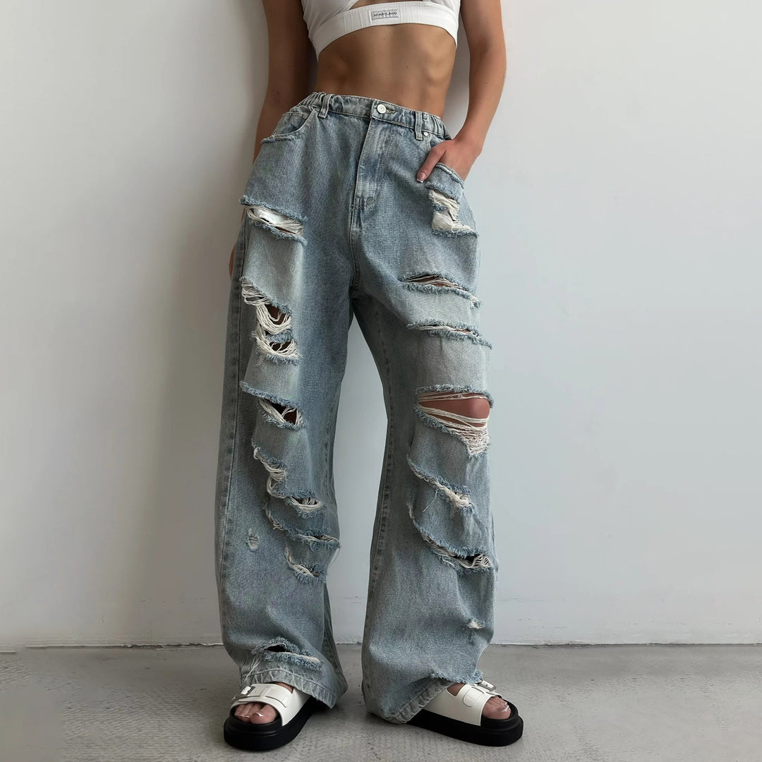 Damer avslappnade vida jeans med förstörda detaljer Eva Jonsson-Eva Jonsson