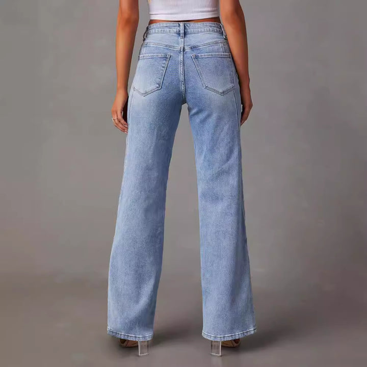 Damer avslappnade vida jeans med hög midja och eleganta sömdetaljer Eva Jonsson-Eva Jonsson