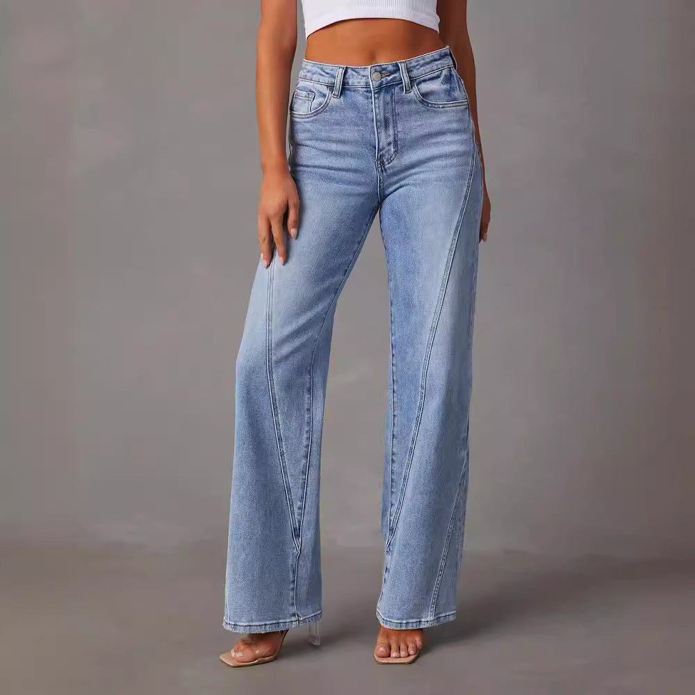 Damer avslappnade vida jeans med hög midja och eleganta sömdetaljer Eva Jonsson-Eva Jonsson