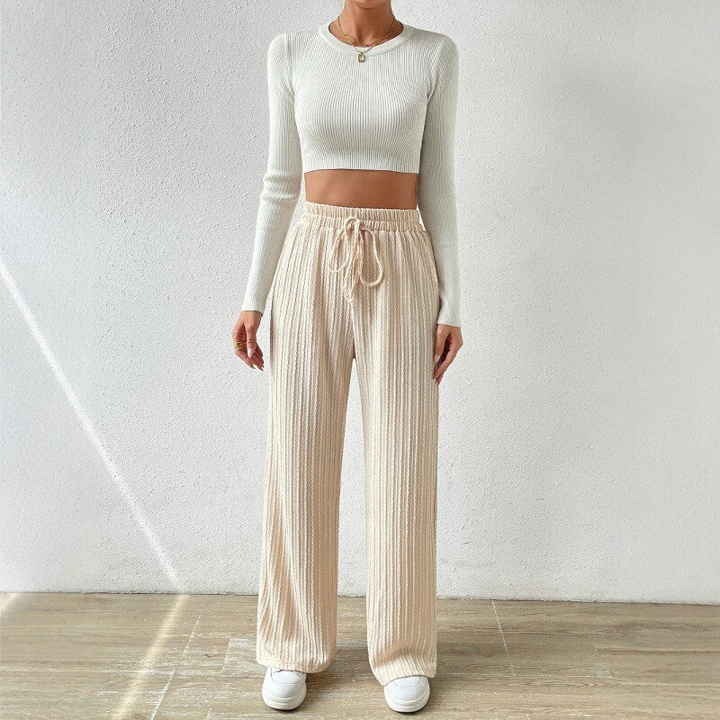 Damer avslappnande stickad loungewear-set med hög midja och vida ben Mirla-Eva Jonsson