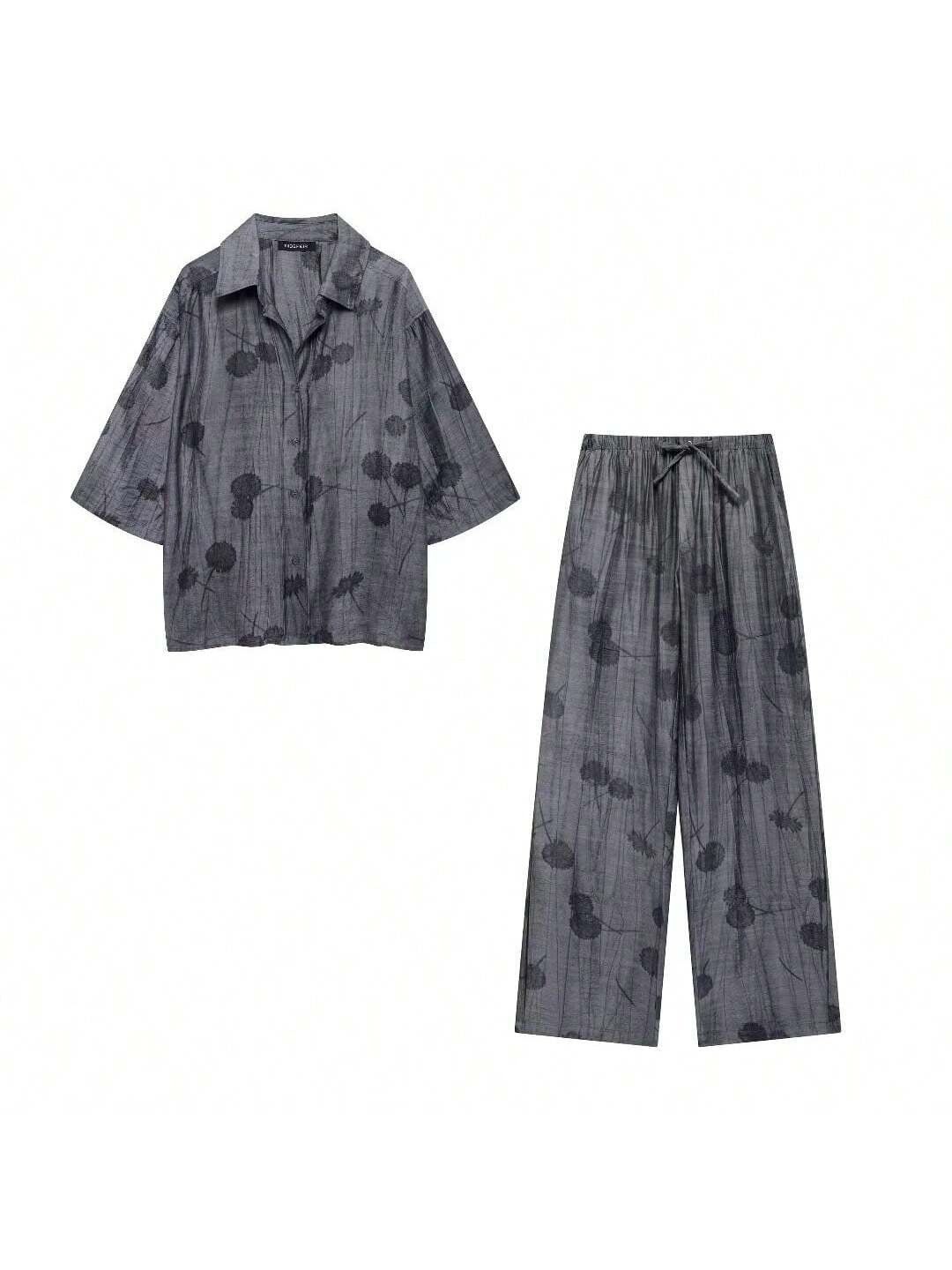 Damer avslappnat 2-delat loungewear-set med blommönster och lös passform Eva Jonsson-Eva Jonsson