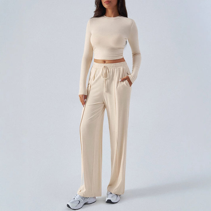 Damer avslappnat Lounge-set med långärmad cropped topp och bred midja Mirla-Eva Jonsson