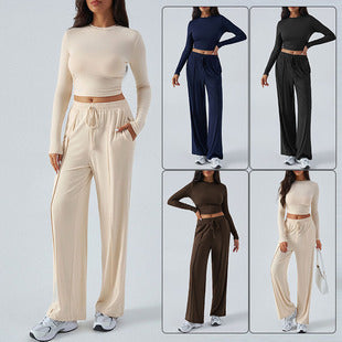 Damer avslappnat Lounge-set med långärmad cropped topp och bred midja Mirla-Eva Jonsson