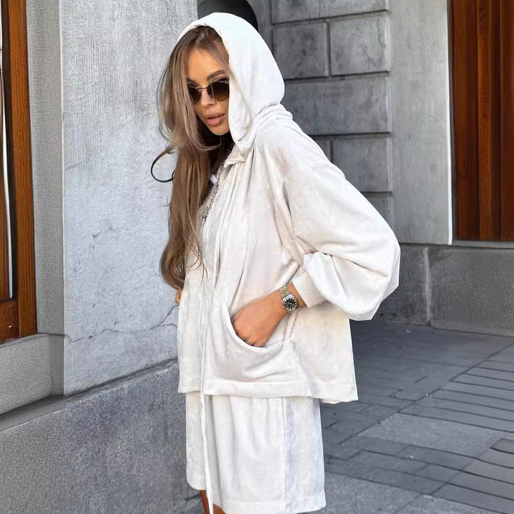Damer avslappnat fleece-set med huva och fickor Eva Jonsson-Eva Jonsson