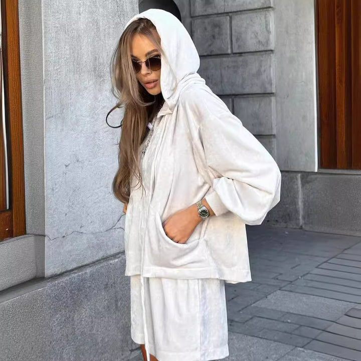 Damer avslappnat fleece-set med huva och fickor Eva Jonsson-Eva Jonsson
