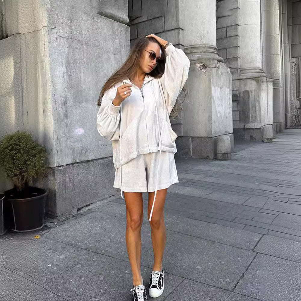 Damer avslappnat fleece-set med huva och fickor Eva Jonsson-Eva Jonsson