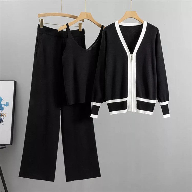 Damer avslappnat stickat loungewear-set med högkvalitativ zip-kardigan och vida byxor Mirla-Eva Jonsson