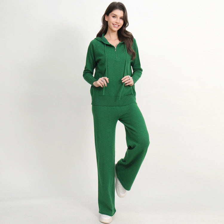Damer avslappnat stickat loungewear-set med huva och vida ben Mirla-Eva Jonsson