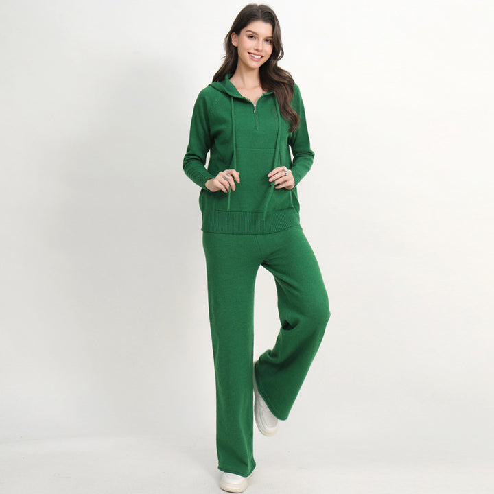 Damer avslappnat stickat loungewear-set med huva och vida ben Mirla-Eva Jonsson