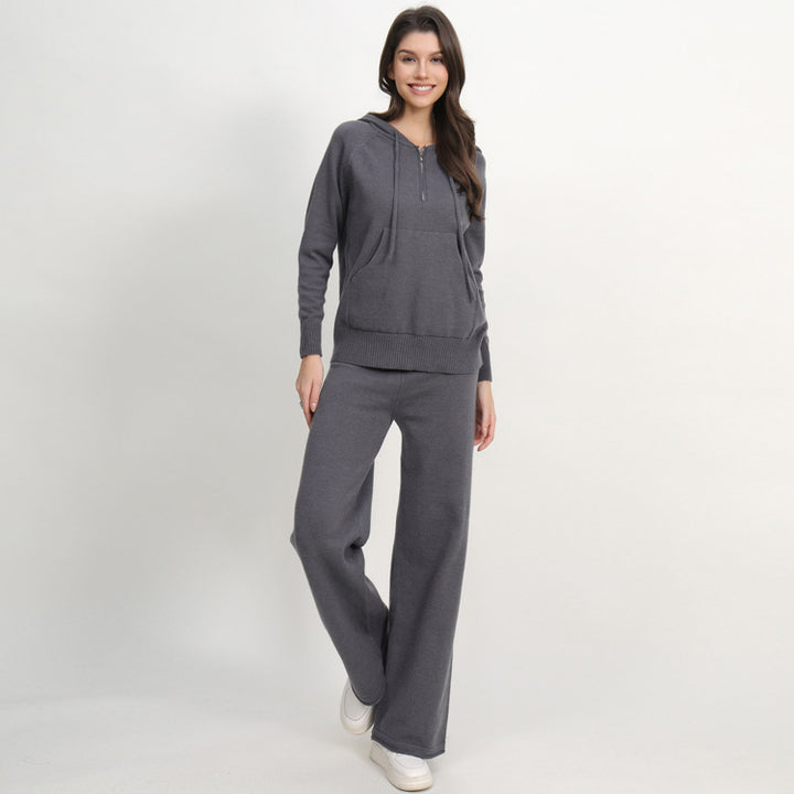 Damer avslappnat stickat loungewear-set med huva och vida ben Mirla-Eva Jonsson