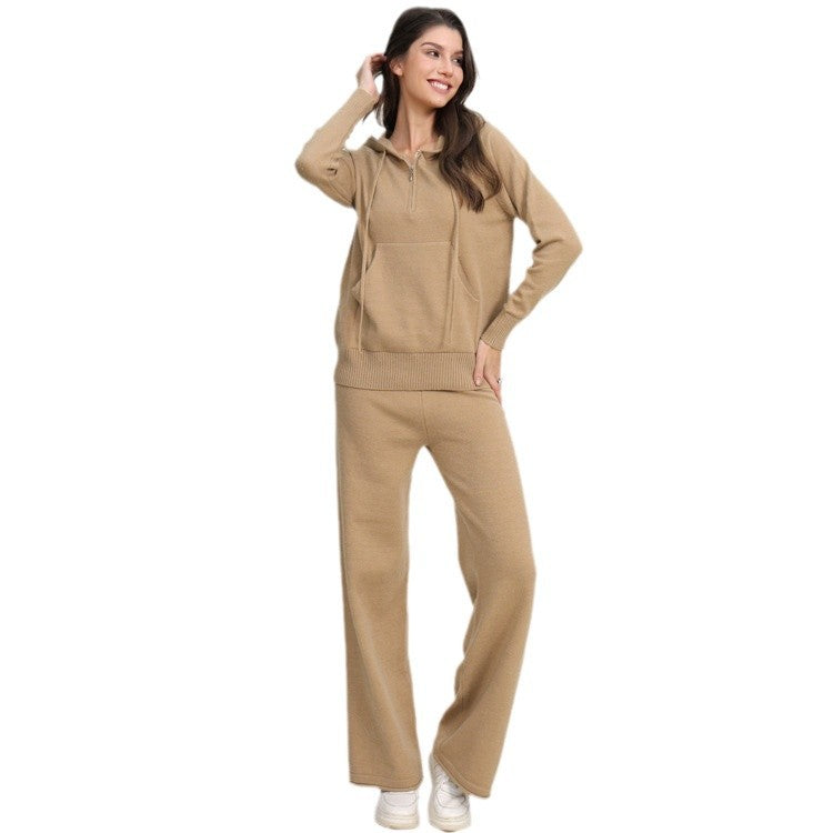 Damer avslappnat stickat loungewear-set med huva och vida ben Mirla-Eva Jonsson