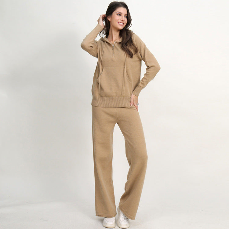 Damer avslappnat stickat loungewear-set med huva och vida ben Mirla-Eva Jonsson