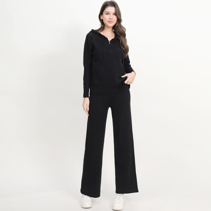 Damer avslappnat stickat loungewear-set med huva och vida ben Mirla-Eva Jonsson