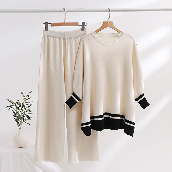 Damer avslappnat stickat loungewear-set med trendig kontrastkant och lös passform Mirla-Eva Jonsson
