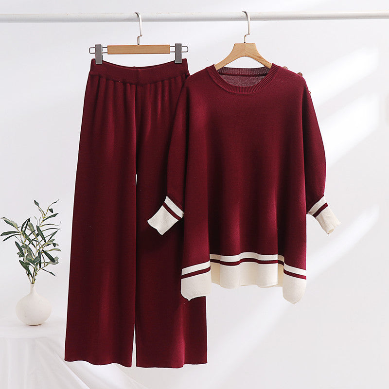 Damer avslappnat stickat loungewear-set med trendig kontrastkant och lös passform Mirla-Eva Jonsson