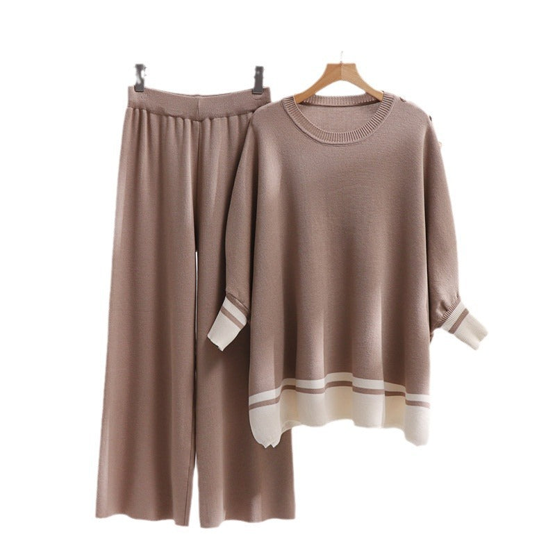 Damer avslappnat stickat loungewear-set med trendig kontrastkant och lös passform Mirla-Eva Jonsson