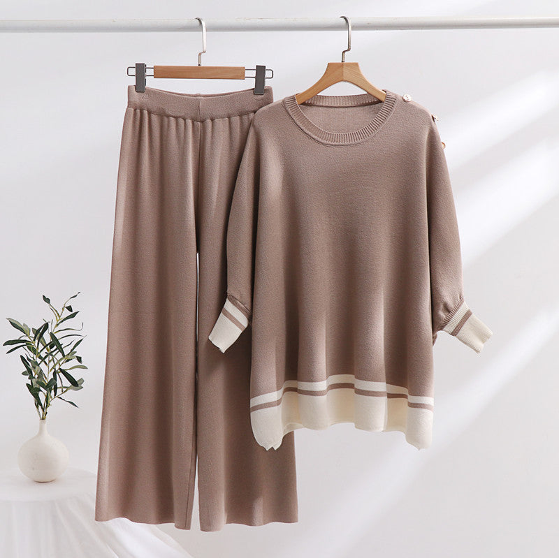 Damer avslappnat stickat loungewear-set med trendig kontrastkant och lös passform Mirla-Eva Jonsson