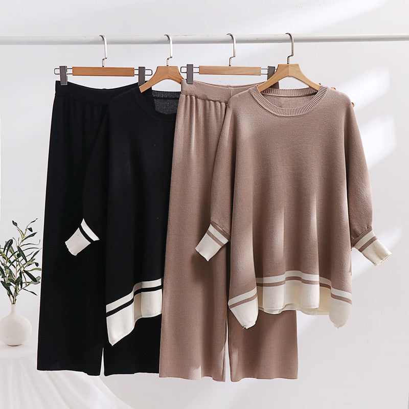 Damer avslappnat stickat loungewear-set med trendig kontrastkant och lös passform Mirla-Eva Jonsson