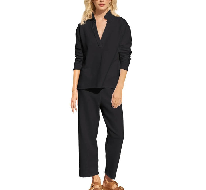 Damer avslappnat sweatpants-set med djup u-ringning Mirla-Eva Jonsson