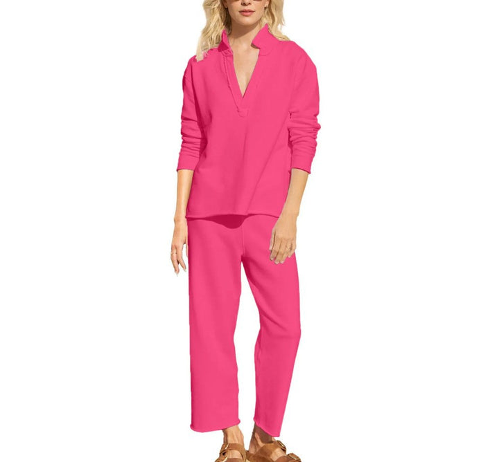 Damer avslappnat sweatpants-set med djup u-ringning Mirla-Eva Jonsson