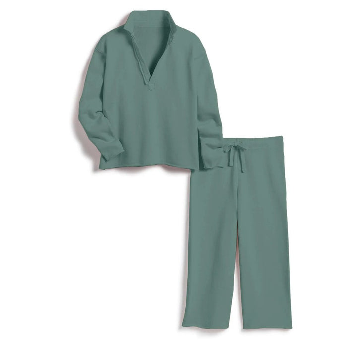 Damer avslappnat sweatpants-set med djup u-ringning Mirla-Eva Jonsson