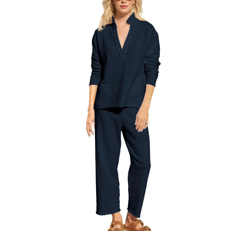 Damer avslappnat sweatpants-set med djup u-ringning Mirla-Eva Jonsson