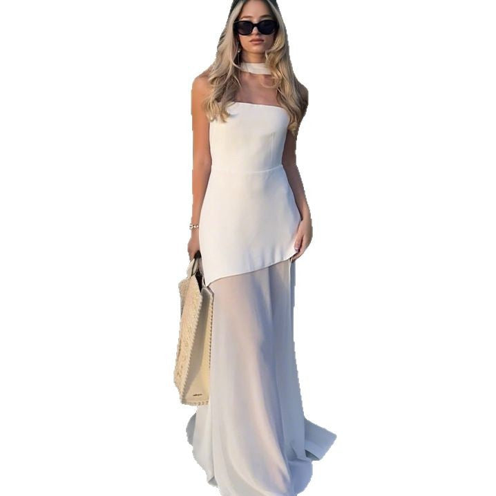 Damer axel-kort aftonklänning med asymmetrisk skärning och elegant drapering Mirla-Eva Jonsson