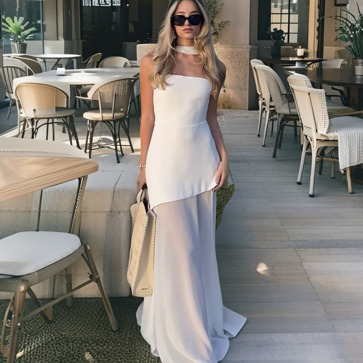 Damer axel-kort aftonklänning med asymmetrisk skärning och elegant drapering Mirla-Eva Jonsson