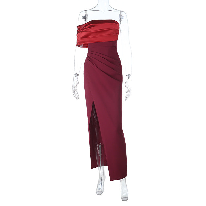 Damer axelbandlös aftonklänning med elegant draperingseffekt och hög slits Mirla-Eva Jonsson