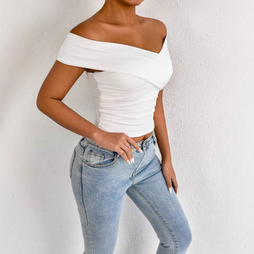 Damer axelbar topp med elegant drapering Mirla-Eva Jonsson