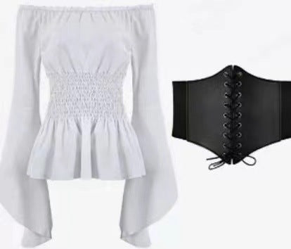 Damer axelbar topp med eleganta klockärmar och elastisk midja Mirla-Eva Jonsson